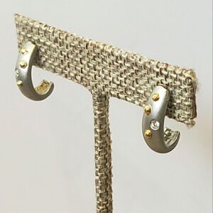 MATTE Silver-tone Rhinestone Embellished Huggie Hoop Earrings